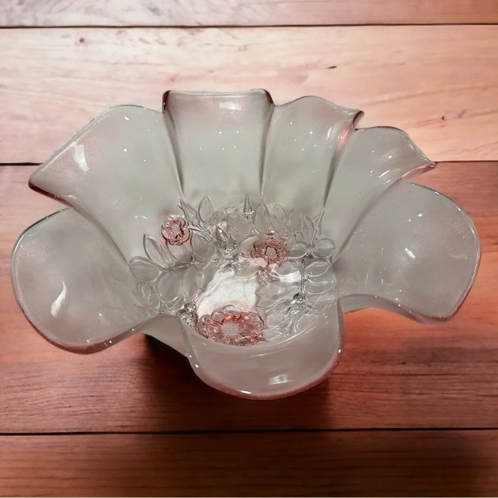 VINTAGE 1980’s~MIKASA~ROSELLA CRYSTAL~EMBOSSED FLOWERS & LEAVES (on bottom)~G13